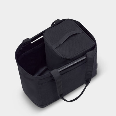 Black bag with a handle on a white background